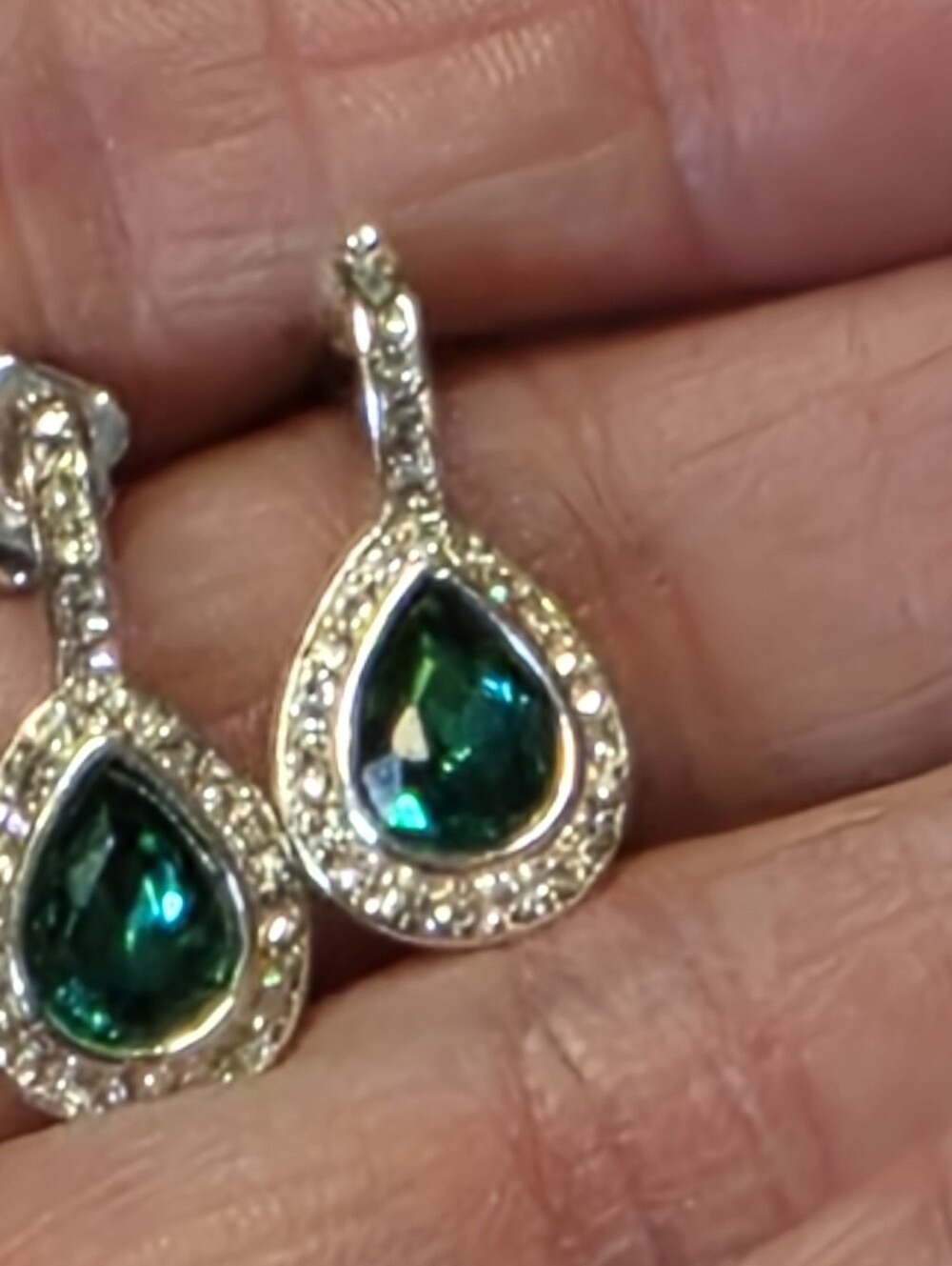 Emerald Teardrop Crystal Halo Drop Earrings, Women Jewelry, Elegant Night - Picture 6 of 8